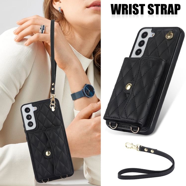 For Samsung Galaxy S22+ 5G Crossbody Rhombic Horizontal Wallet Leather Phone Case(Black) For Samsung Galaxy S22+ 5G Crossbody Rhombic Horizontal Wallet Leather Phone Case(Black)