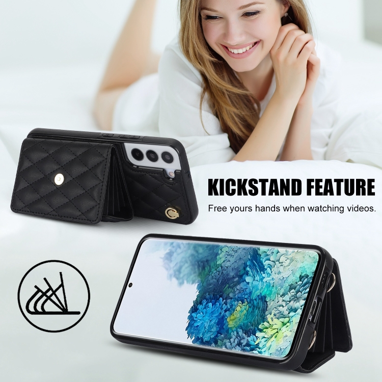 For Samsung Galaxy S22+ 5G Crossbody Rhombic Horizontal Wallet Leather Phone Case(Black) For Samsung Galaxy S22+ 5G Crossbody Rhombic Horizontal Wallet Leather Phone Case(Black)