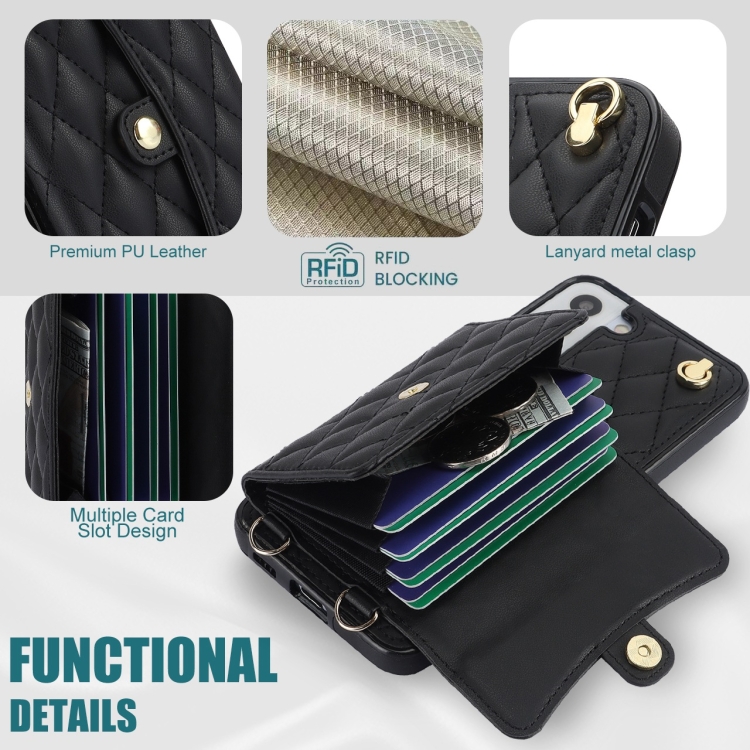 For Samsung Galaxy S22+ 5G Crossbody Rhombic Horizontal Wallet Leather Phone Case(Black) For Samsung Galaxy S22+ 5G Crossbody Rhombic Horizontal Wallet Leather Phone Case(Black)