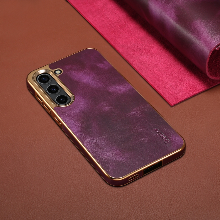 For Samsung Galaxy S23+ 5G Denior Oil Wax Leather Electroplating Phone Case(Purple) For Samsung Galaxy S23+ 5G Denior Oil Wax Leather Electroplating Phone Case(Purple)