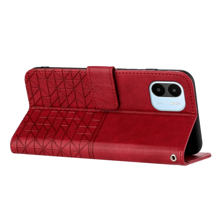 Para Xiaomi Redmi A2 / A1 Funda para teléfono de cuero con textura rómbica  y cordón (rojo)