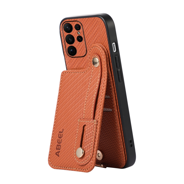 For Samsung Galaxy S23 Ultra 5G ABEEL Carbon Fiber RFID Card Holder Phone Case(Brown) For Samsung Galaxy S23 Ultra 5G ABEEL Carbon Fiber RFID Card Holder Phone Case(Brown)