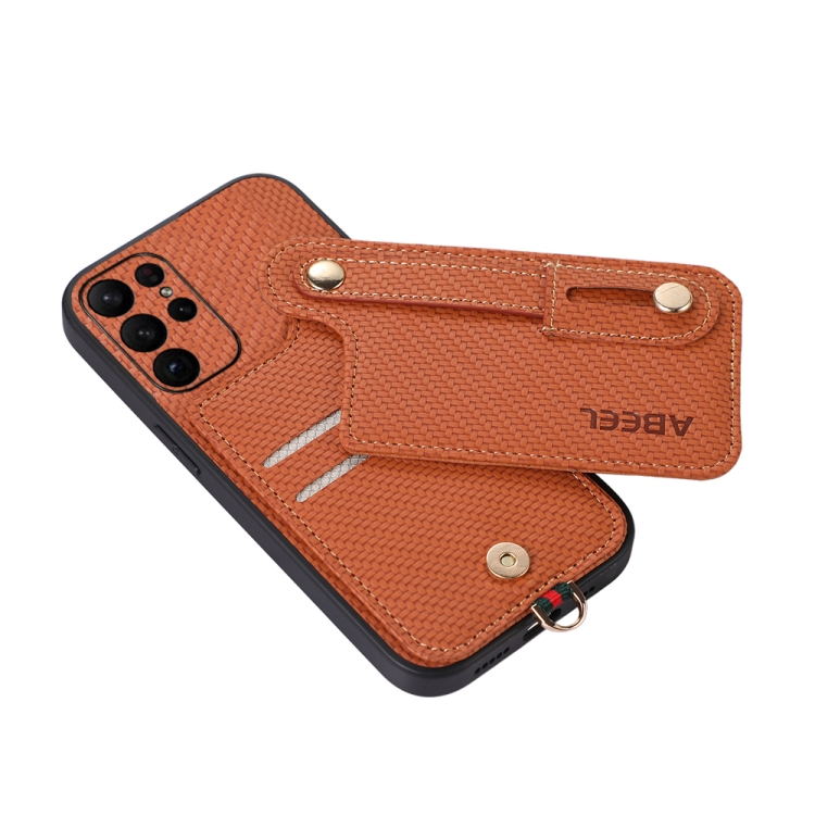 For Samsung Galaxy S23 Ultra 5G ABEEL Carbon Fiber RFID Card Holder Phone Case(Brown) For Samsung Galaxy S23 Ultra 5G ABEEL Carbon Fiber RFID Card Holder Phone Case(Brown)
