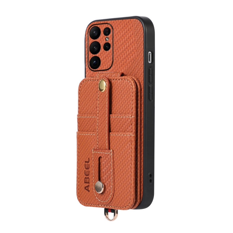 For Samsung Galaxy S23 Ultra 5G ABEEL Carbon Fiber RFID Card Holder Phone Case(Brown) For Samsung Galaxy S23 Ultra 5G ABEEL Carbon Fiber RFID Card Holder Phone Case(Brown)