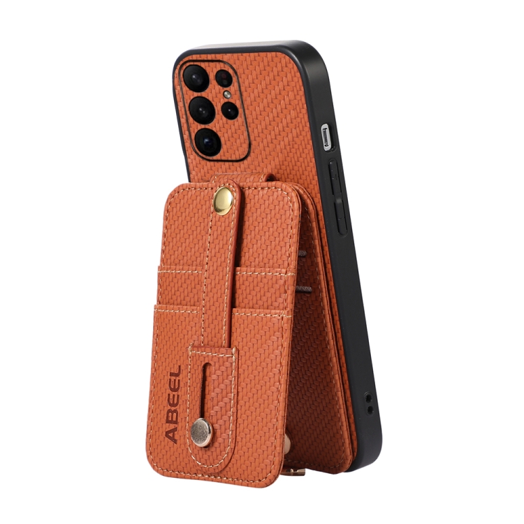 For Samsung Galaxy S23 Ultra 5G ABEEL Carbon Fiber RFID Card Holder Phone Case(Brown) For Samsung Galaxy S23 Ultra 5G ABEEL Carbon Fiber RFID Card Holder Phone Case(Brown)