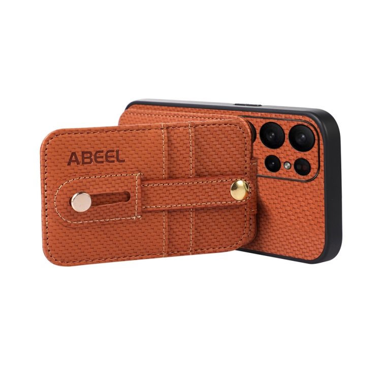 For Samsung Galaxy S23 Ultra 5G ABEEL Carbon Fiber RFID Card Holder Phone Case(Brown) For Samsung Galaxy S23 Ultra 5G ABEEL Carbon Fiber RFID Card Holder Phone Case(Brown)