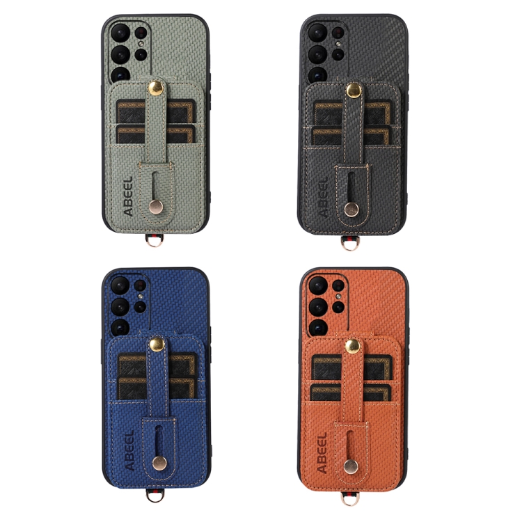 For Samsung Galaxy S23 Ultra 5G ABEEL Carbon Fiber RFID Card Holder Phone Case(Brown) For Samsung Galaxy S23 Ultra 5G ABEEL Carbon Fiber RFID Card Holder Phone Case(Brown)