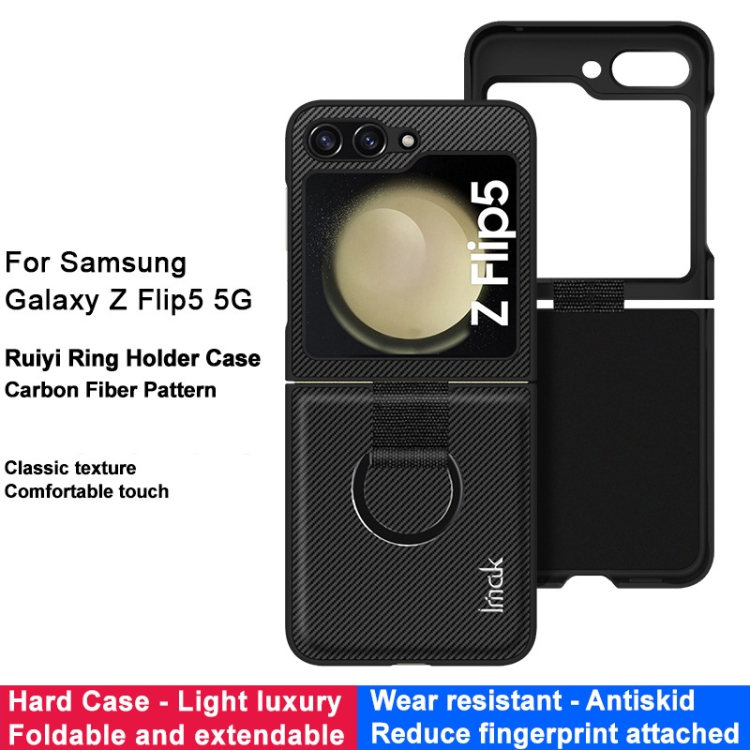 For Samsung Galaxy Z Flip5 5G imak Ruiyi Series Carbon Fiber Phone Case with Ring Holder For Samsung Galaxy Z Flip5 5G imak Ruiyi Series Carbon Fiber Phone Case with Ring Holder