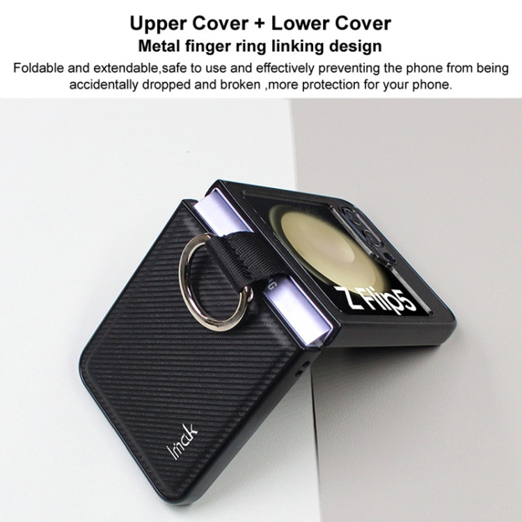 For Samsung Galaxy Z Flip5 5G imak Ruiyi Series Carbon Fiber Phone Case with Ring Holder For Samsung Galaxy Z Flip5 5G imak Ruiyi Series Carbon Fiber Phone Case with Ring Holder