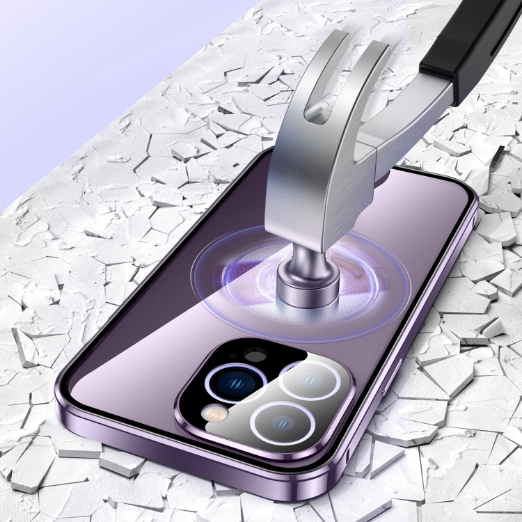 For iPhone 15 Magnetic Double-buckle HD Tempered Glass Phone Case(Black) For iPhone 15 Magnetic Double-buckle HD Tempered Glass Phone Case(Black)