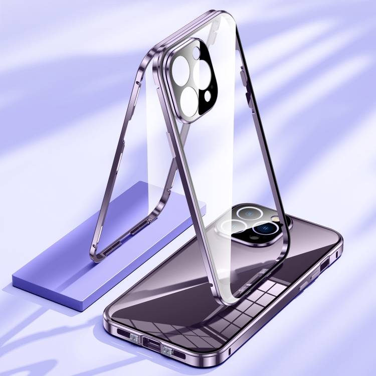 For iPhone 15 Magnetic Double-buckle HD Tempered Glass Phone Case(Black) For iPhone 15 Magnetic Double-buckle HD Tempered Glass Phone Case(Black)