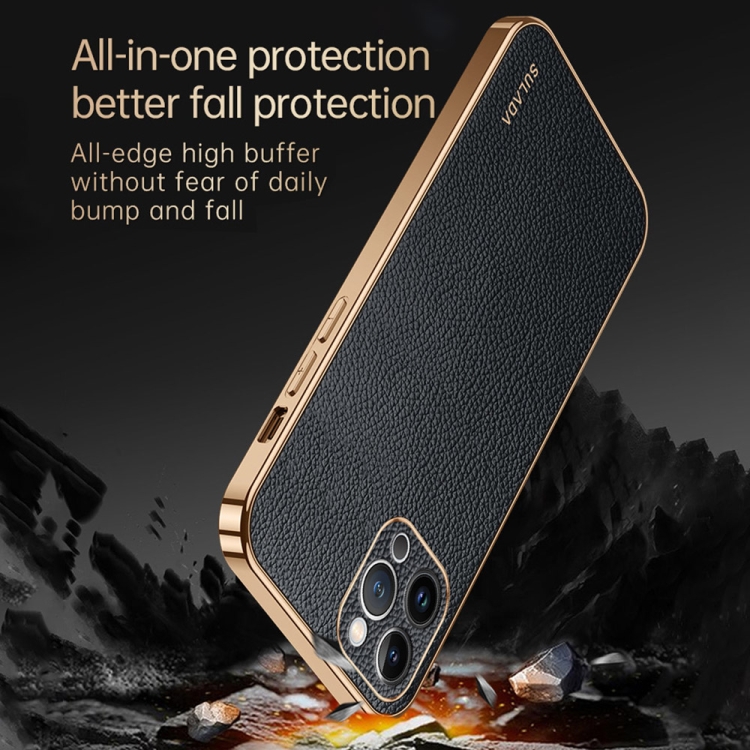 For iPhone 15 Pro Max SULADA TPU + Litchi Texture Leather Phone Case(Blue) For iPhone 15 Pro Max SULADA TPU + Litchi Texture Leather Phone Case(Blue)
