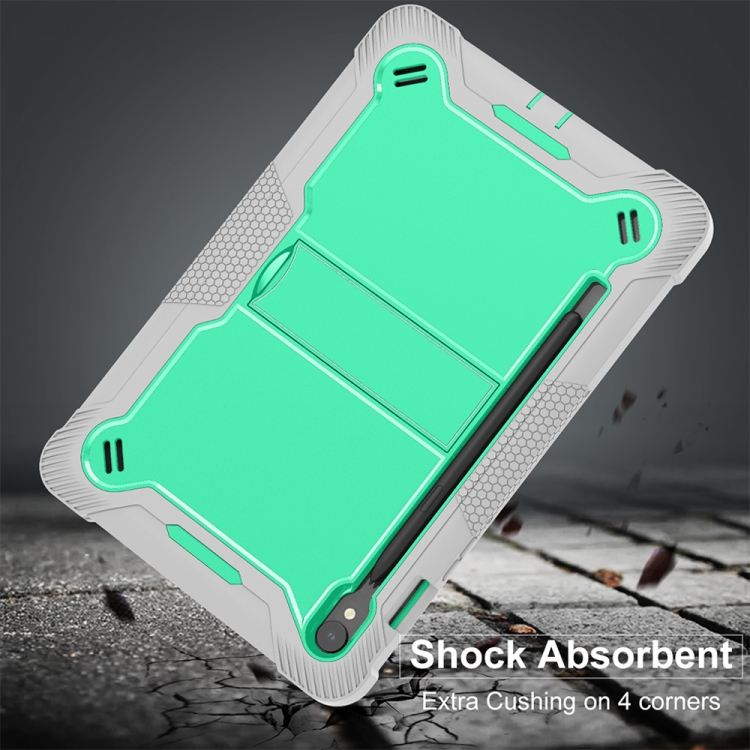 For Samsung Galaxy Tab S9 Shockproof Silicone Hybrid PC Tablet Case with Holder(Mint Green + Grey)