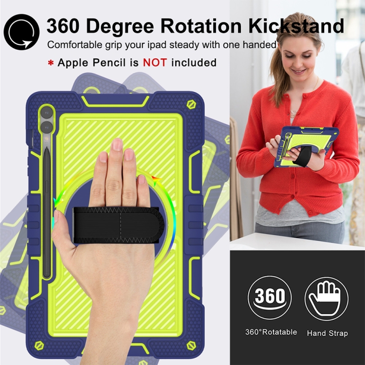 For Samsung Galaxy Tab S9+ 360 Degree Rotation PC Contrast Silicone Tablet Case(Navy Blue + Yellow Green) For Samsung Galaxy Tab S9+ 360 Degree Rotation PC Contrast Silicone Tablet Case(Navy Blue + Yellow Green)