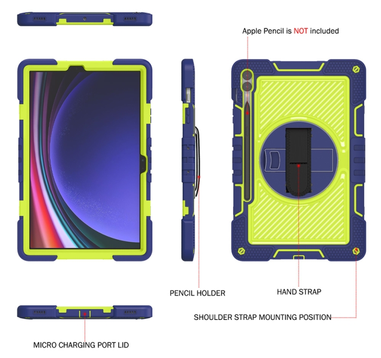 For Samsung Galaxy Tab S9+ 360 Degree Rotation PC Contrast Silicone Tablet Case(Navy Blue + Yellow Green) For Samsung Galaxy Tab S9+ 360 Degree Rotation PC Contrast Silicone Tablet Case(Navy Blue + Yellow Green)