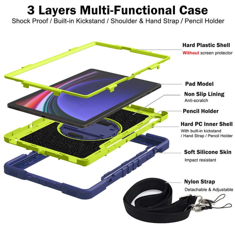For Samsung Galaxy Tab S9+ 360 Degree Rotation PC Contrast Silicone Tablet Case(Navy Blue + Yellow Green) For Samsung Galaxy Tab S9+ 360 Degree Rotation PC Contrast Silicone Tablet Case(Navy Blue + Yellow Green)