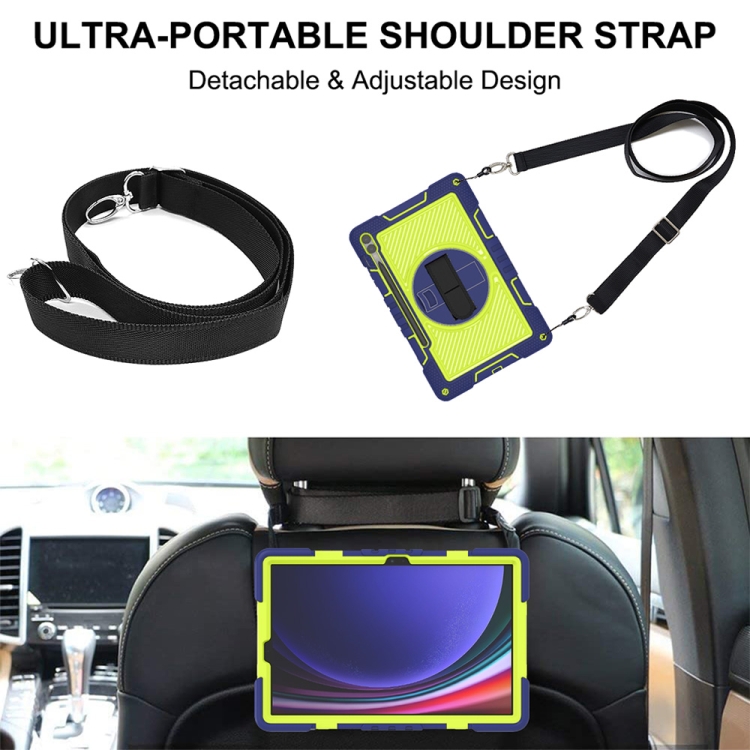 For Samsung Galaxy Tab S9+ 360 Degree Rotation PC Contrast Silicone Tablet Case(Navy Blue + Yellow Green) For Samsung Galaxy Tab S9+ 360 Degree Rotation PC Contrast Silicone Tablet Case(Navy Blue + Yellow Green)