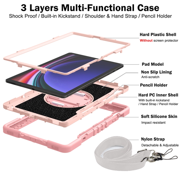 Para Samsung Galaxy Tab S9 + Funda para tableta de silicona con contraste para PC con rotación de 360 ​​grados (oro rosa) - 5