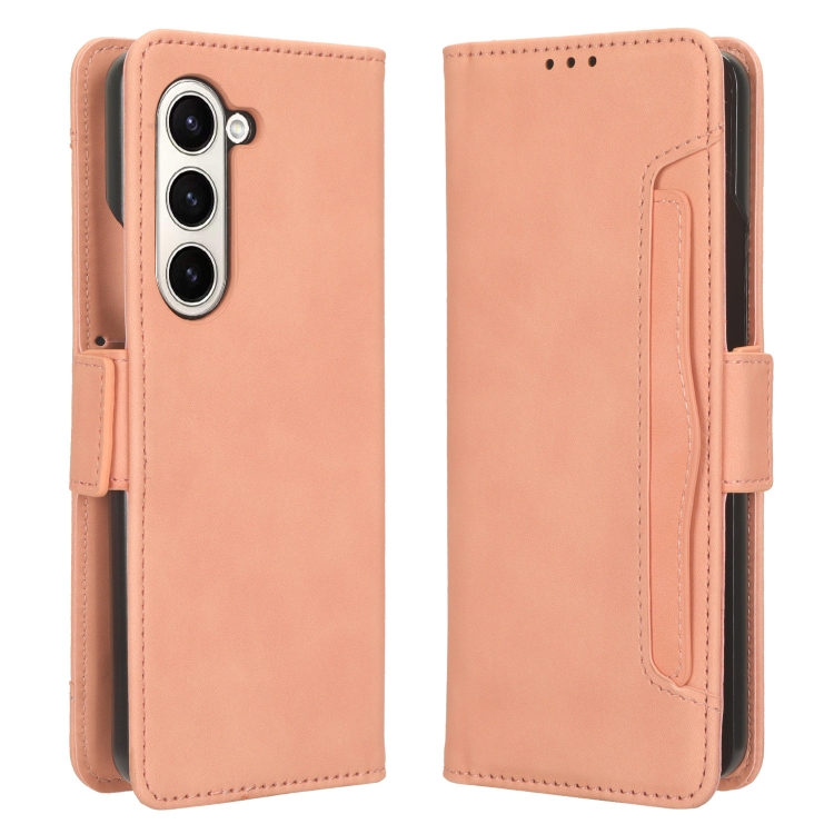 For Samsung Galaxy Z Fold5 Skin Feel Calf Texture Card Slots Leather Phone Case(Pink) For Samsung Galaxy Z Fold5 Skin Feel Calf Texture Card Slots Leather Phone Case(Pink)