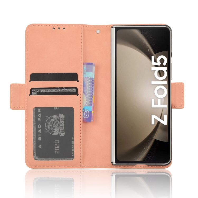 For Samsung Galaxy Z Fold5 Skin Feel Calf Texture Card Slots Leather Phone Case(Pink) For Samsung Galaxy Z Fold5 Skin Feel Calf Texture Card Slots Leather Phone Case(Pink)
