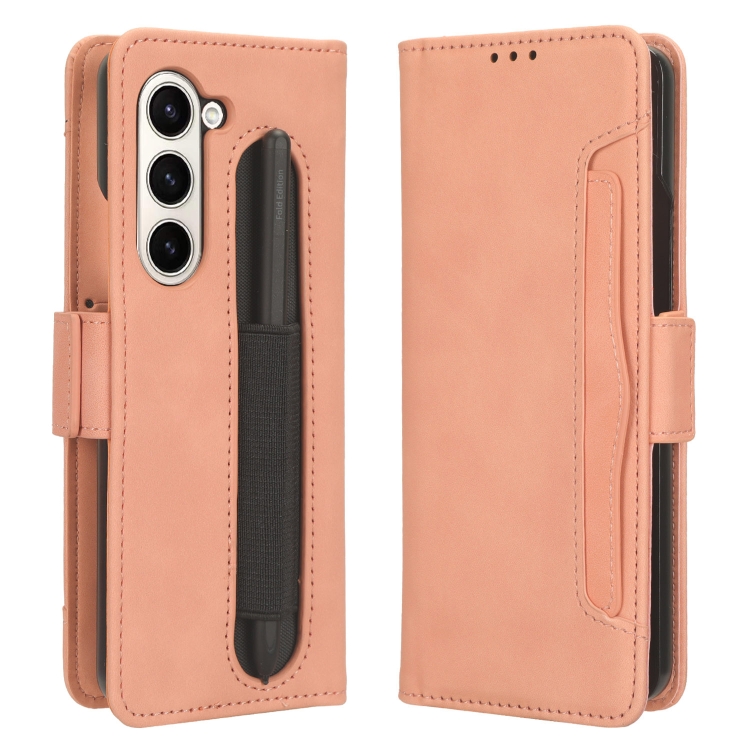 For Samsung Galaxy Z Fold5 Skin Feel Calf Texture Card Slots Leather Phone Case with Pen Slot(Pink) For Samsung Galaxy Z Fold5 Skin Feel Calf Texture Card Slots Leather Phone Case with Pen Slot(Pink)