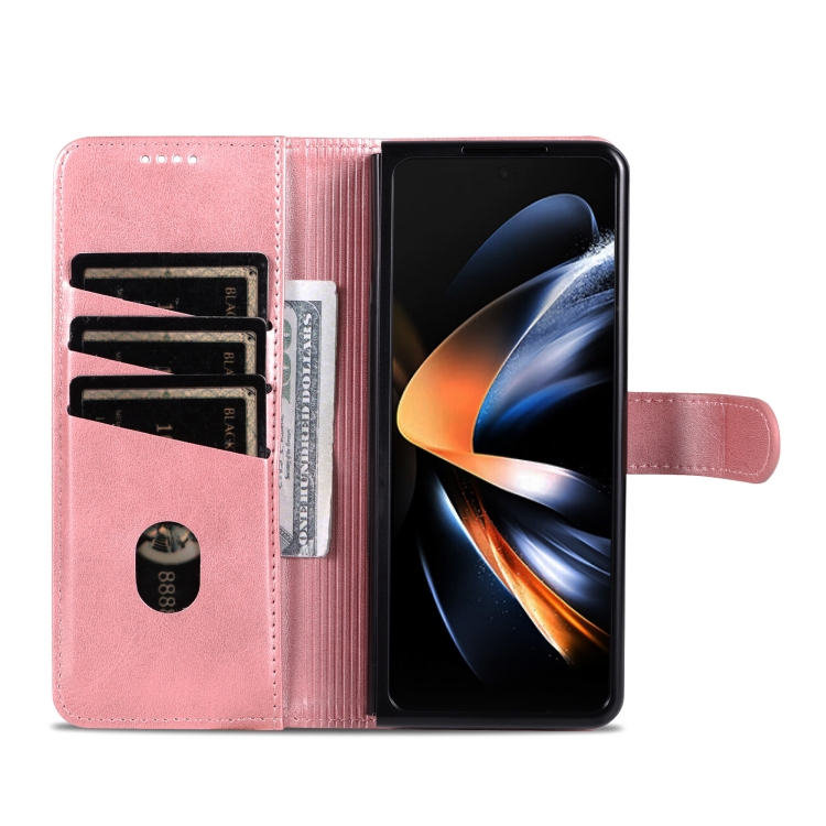 For Samsung Galaxy Z Fold6 5G AZNS Skin Feel Calf Texture Flip Leather Phone Case(Rose Gold)