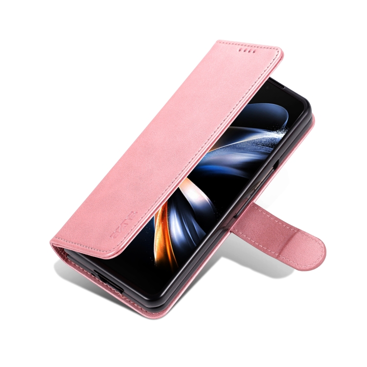 For Samsung Galaxy Z Fold6 5G AZNS Skin Feel Calf Texture Flip Leather Phone Case(Rose Gold)