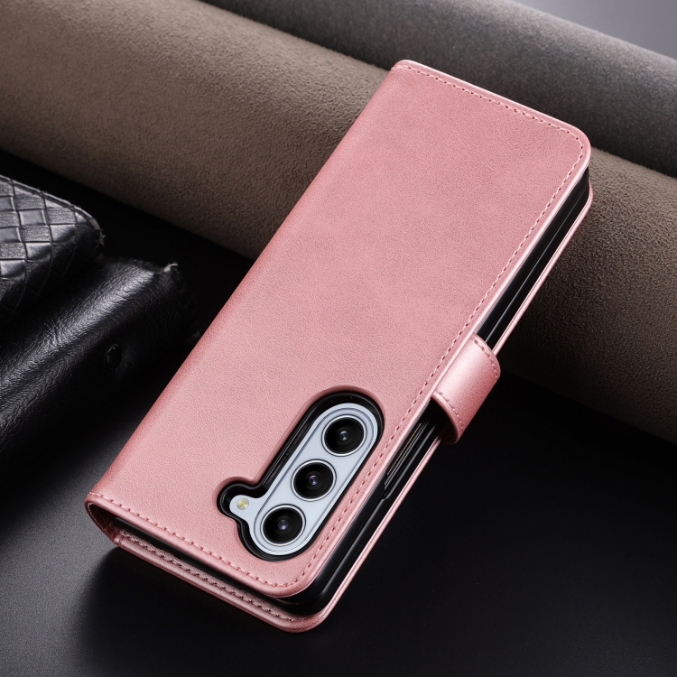 For Samsung Galaxy Z Fold6 5G AZNS Skin Feel Calf Texture Flip Leather Phone Case(Rose Gold)