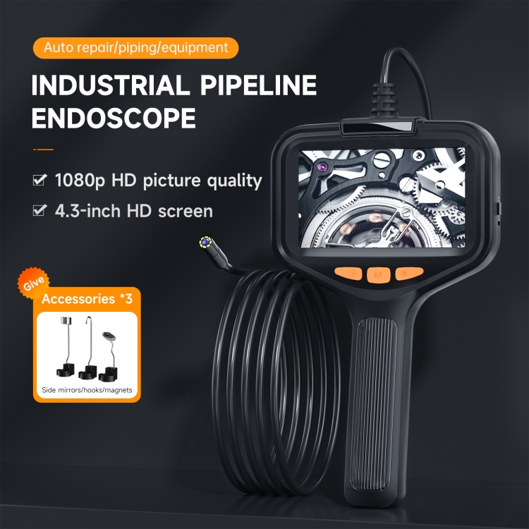 Endoscopio de tubería industrial integrado con lentes frontales P200 de 5,5 mm y pantalla de 4,3 pulgadas, especificación: tubo de 100 m - 1