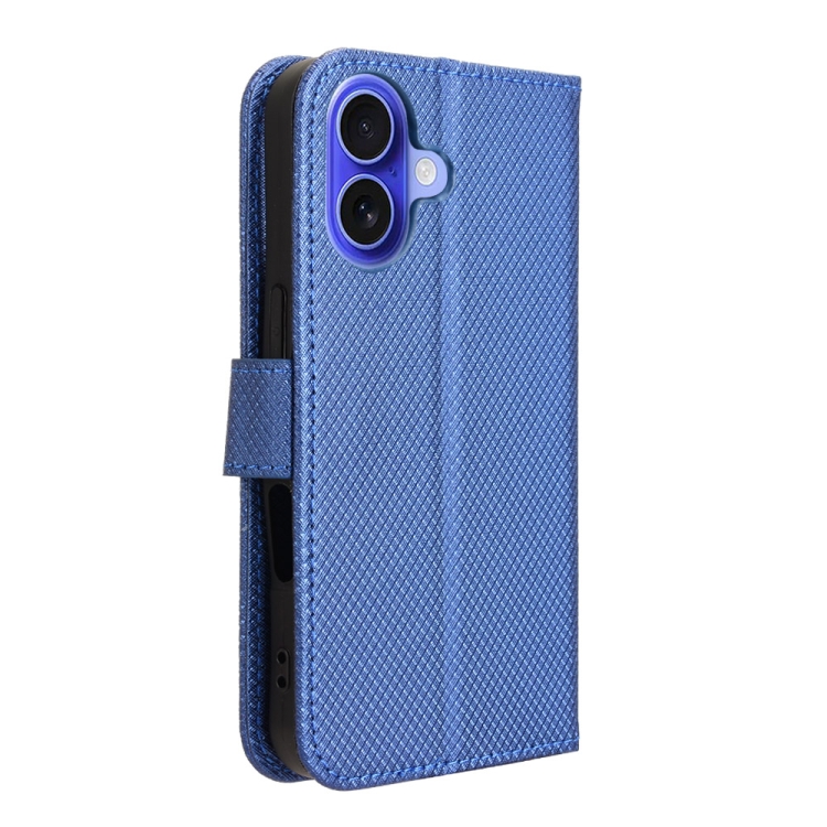 For iPhone 16 Plus Diamond Texture Leather Phone Case(Blue) For iPhone 16 Plus Diamond Texture Leather Phone Case(Blue)