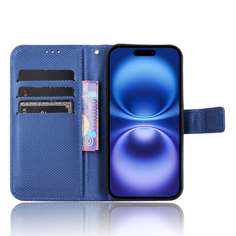 For iPhone 16 Plus Diamond Texture Leather Phone Case(Blue) For iPhone 16 Plus Diamond Texture Leather Phone Case(Blue)