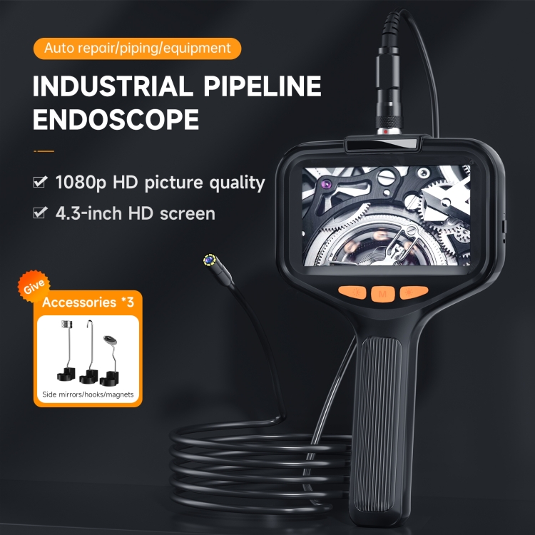 Endoscopio de tubería industrial desmontable con lentes frontales P200 de 8 mm y pantalla de 4,3 pulgadas, especificación: tubo de 10 m - 1