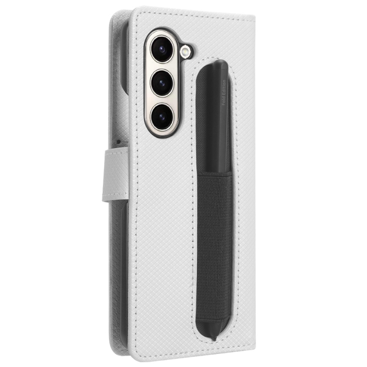 For Samsung Galaxy Fold5 Diamond Texture Leather Phone Case with Pen Slot(White) For Samsung Galaxy Fold5 Diamond Texture Leather Phone Case with Pen Slot(White)
