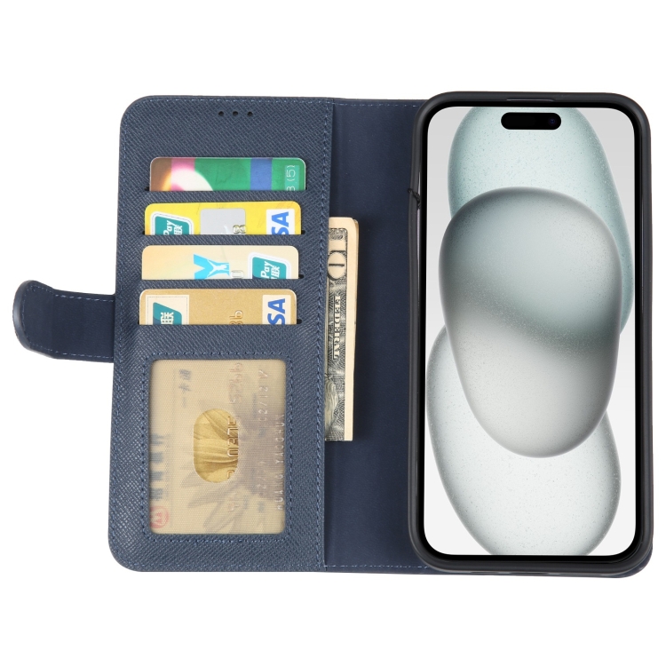 For iPhone 15 GEBEI Top-grain Horizontal Flip Leather Phone Case(Blue) For iPhone 15 GEBEI Top-grain Horizontal Flip Leather Phone Case(Blue)