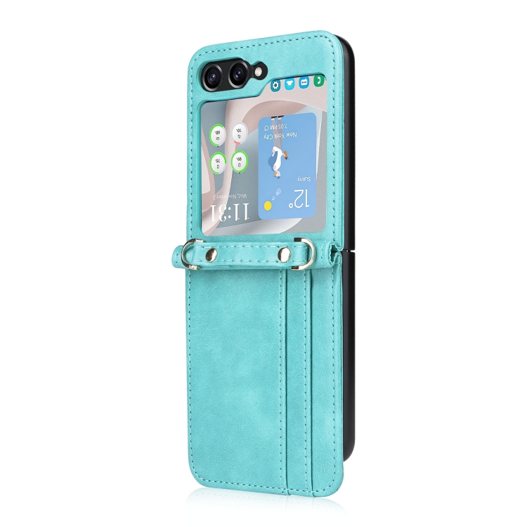 For Samsung Galaxy Z Flip5 Crossbody Card Slot Leather Phone Case(Mint Green) For Samsung Galaxy Z Flip5 Crossbody Card Slot Leather Phone Case(Mint Green)