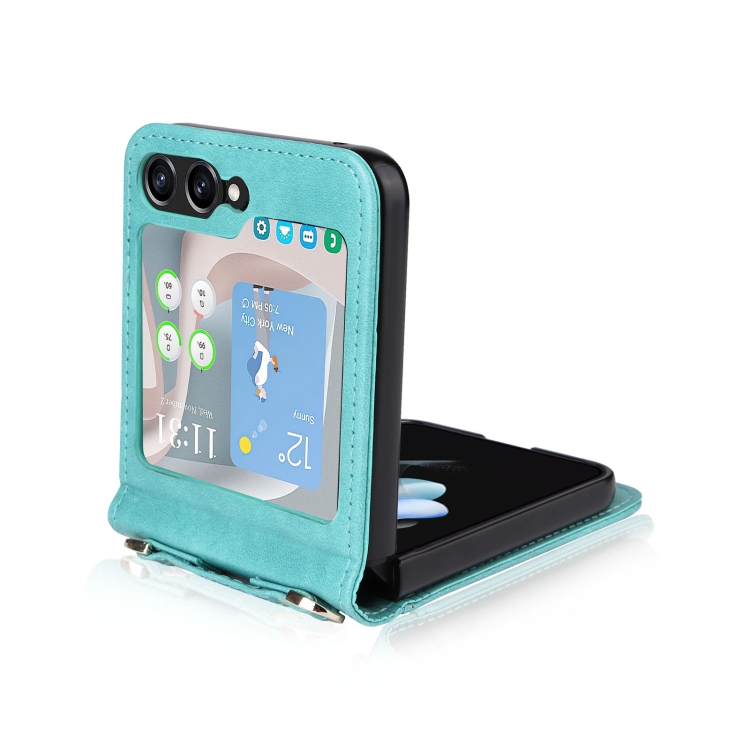 For Samsung Galaxy Z Flip5 Crossbody Card Slot Leather Phone Case(Mint Green) For Samsung Galaxy Z Flip5 Crossbody Card Slot Leather Phone Case(Mint Green)