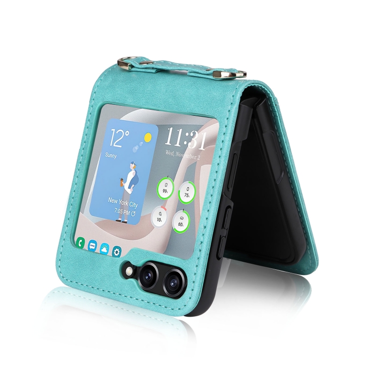 For Samsung Galaxy Z Flip5 Crossbody Card Slot Leather Phone Case(Mint Green) For Samsung Galaxy Z Flip5 Crossbody Card Slot Leather Phone Case(Mint Green)