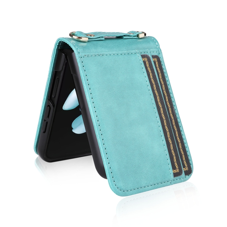 For Samsung Galaxy Z Flip5 Crossbody Card Slot Leather Phone Case(Mint Green) For Samsung Galaxy Z Flip5 Crossbody Card Slot Leather Phone Case(Mint Green)
