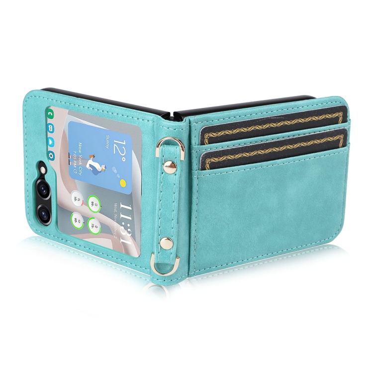 For Samsung Galaxy Z Flip5 Crossbody Card Slot Leather Phone Case(Mint Green) For Samsung Galaxy Z Flip5 Crossbody Card Slot Leather Phone Case(Mint Green)