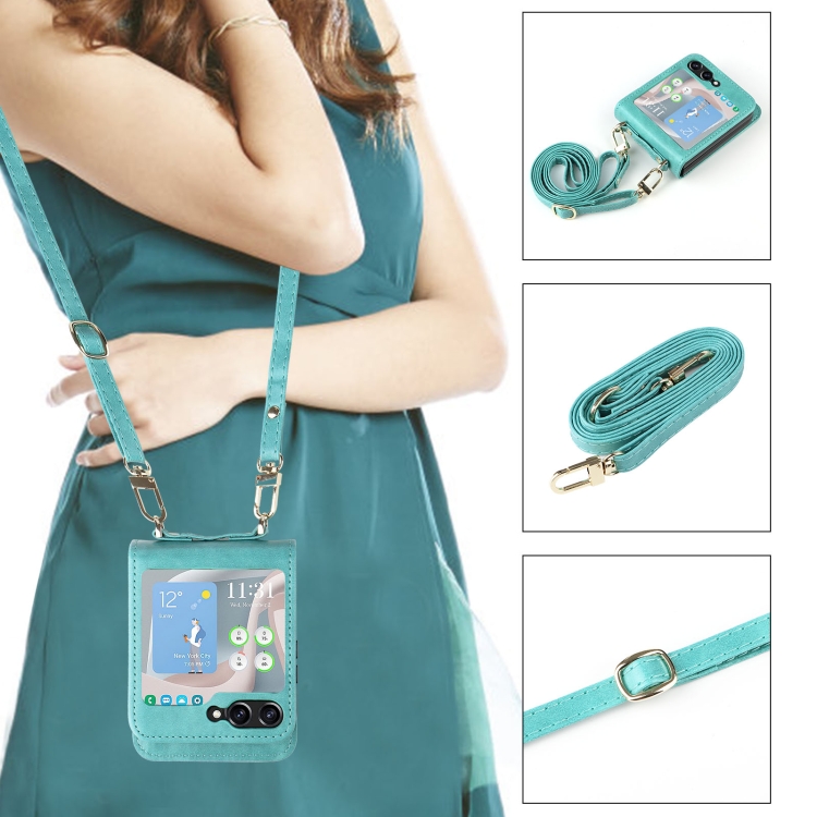 For Samsung Galaxy Z Flip5 Crossbody Card Slot Leather Phone Case(Mint Green) For Samsung Galaxy Z Flip5 Crossbody Card Slot Leather Phone Case(Mint Green)