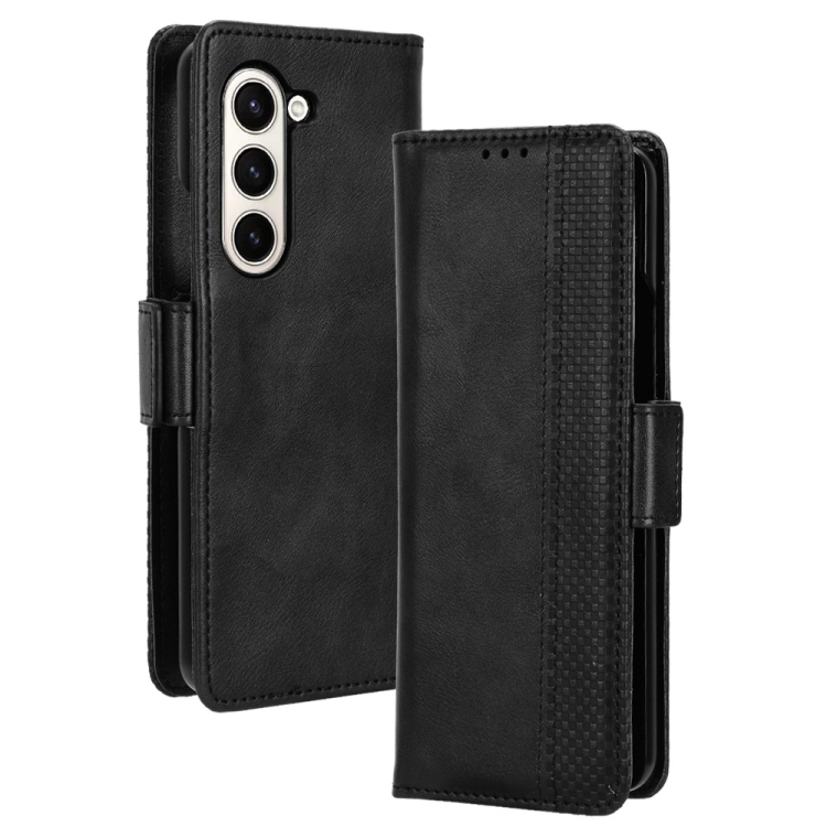 For Samsung Galaxy Z Fold5 Side Buckle Retro Texture Leather Phone Case(Black) For Samsung Galaxy Z Fold5 Side Buckle Retro Texture Leather Phone Case(Black)