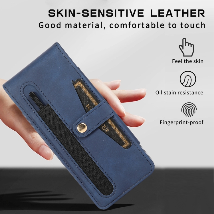 For Samsung Galaxy Z Fold4 Multifunctional Folding Phone Leather Case(Blue)