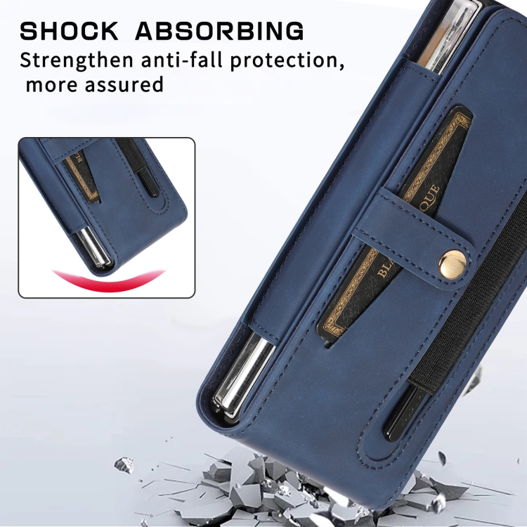 For Samsung Galaxy Z Fold4 Multifunctional Folding Phone Leather Case(Blue)