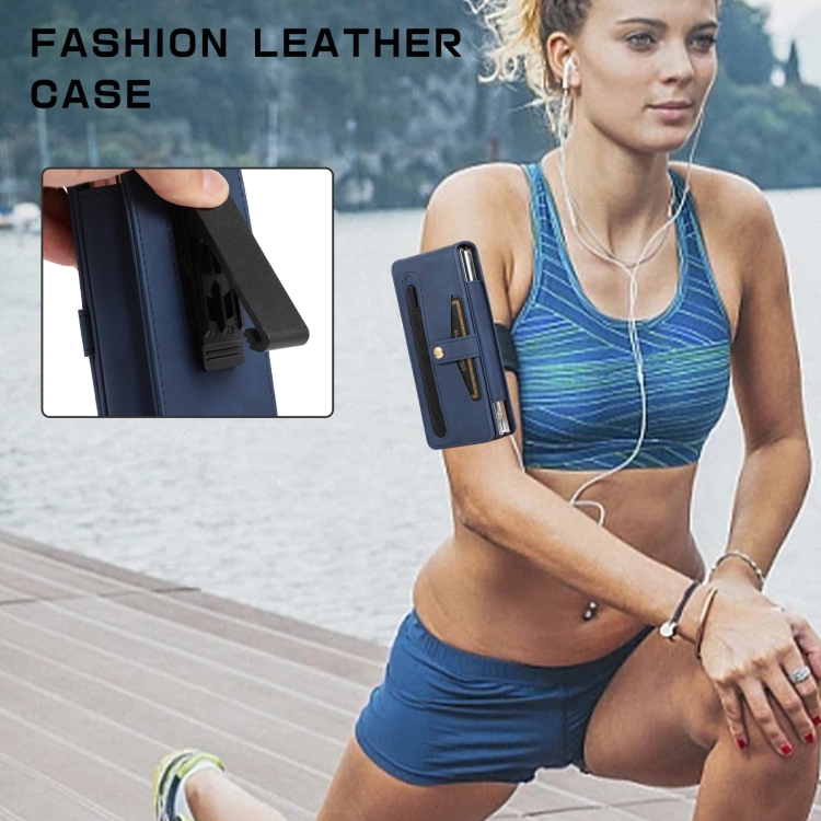 For Samsung Galaxy Z Fold4 Multifunctional Folding Phone Leather Case(Blue)