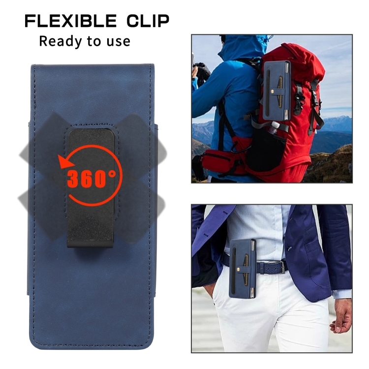 For Samsung Galaxy Z Fold4 Multifunctional Folding Phone Leather Case(Blue)