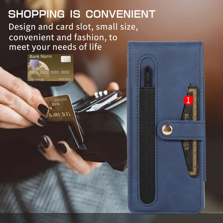 For Samsung Galaxy Z Fold4 Multifunctional Folding Phone Leather Case(Blue)