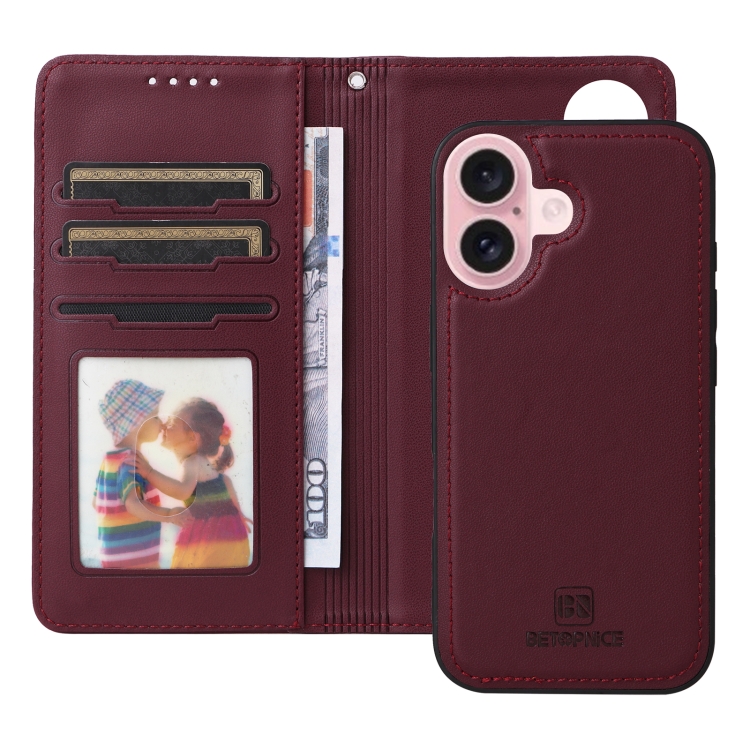 For iPhone 16 Plus BETOPNICE BN-005 2 in 1 Detachable Imitate Genuine Leather Phone Case(Wine Red) For iPhone 16 Plus BETOPNICE BN-005 2 in 1 Detachable Imitate Genuine Leather Phone Case(Wine Red)