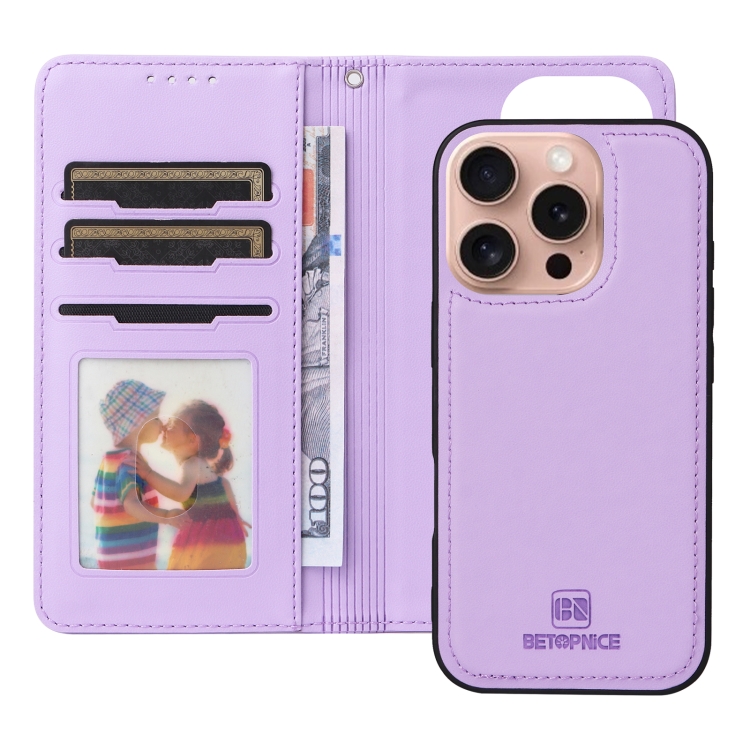 For iPhone 16 Pro Max BETOPNICE BN-005 2 in 1 Detachable Imitate Genuine Leather Phone Case(Light Purple) For iPhone 16 Pro Max BETOPNICE BN-005 2 in 1 Detachable Imitate Genuine Leather Phone Case(Light Purple)