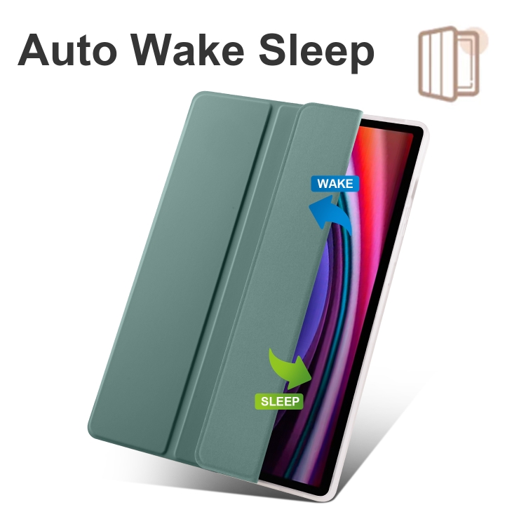 For Samsung Galaxy Tab S10+ / S9+ 3-folding Transparent TPU Smart Leather Tablet Case with Pen Slot(Green)