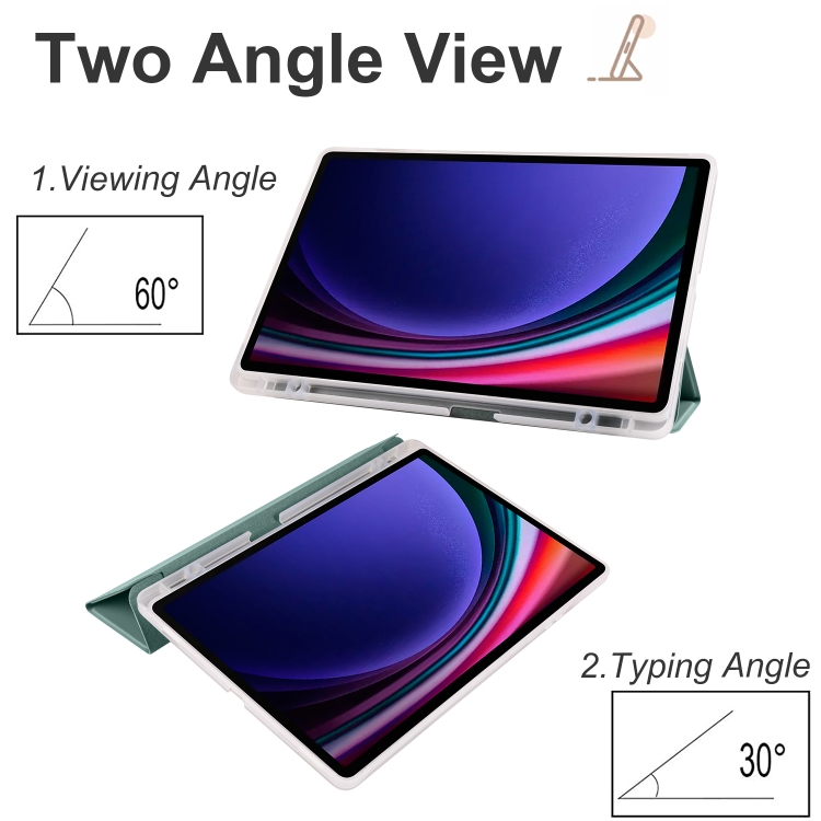 For Samsung Galaxy Tab S10+ / S9+ 3-folding Transparent TPU Smart Leather Tablet Case with Pen Slot(Green)